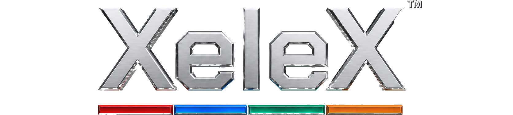 XeleX trademark logo in brushed metal with the Auto, Aero, Nautica and Structural colour bar